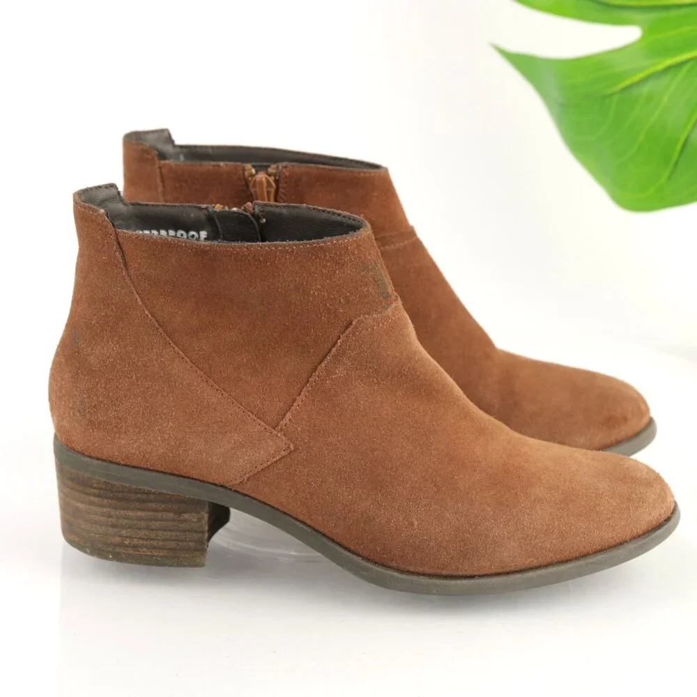 Blondo Womens Maddie Boot Size 8 Waterproof Caramel‎ Tan Suede Block Heel Bootie